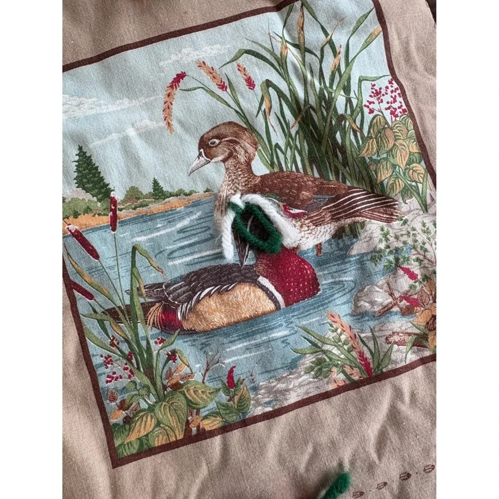 Vintage Duck Wildlife Hand Tied Quilt Tan Brown Rustic Cabin Mallard Wood Duck